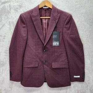 Bar III Blazer Mens 38L 38 Long Burgundy Skinny Fit Wool Blend Suit Jacket New